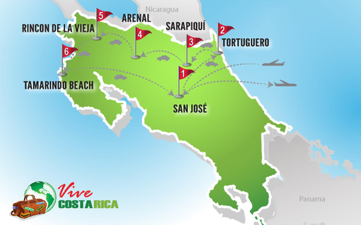 Mapa Viaje Familiar en Costa Rica