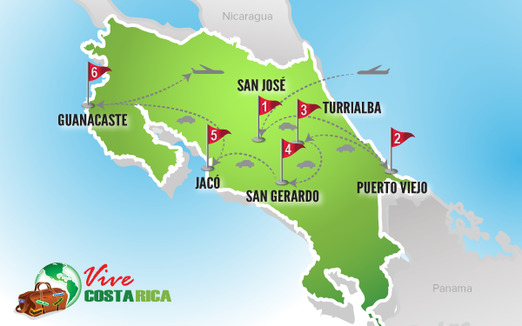 Circuito Costa Rica | Mapa destinos estrella