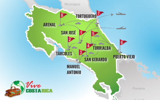 Viaje de Madrid a Costa Rica. Mapa