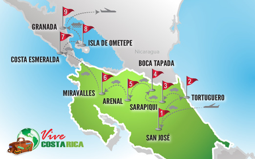 Circuito Costa Rica | Mapa combinado Nicaragua